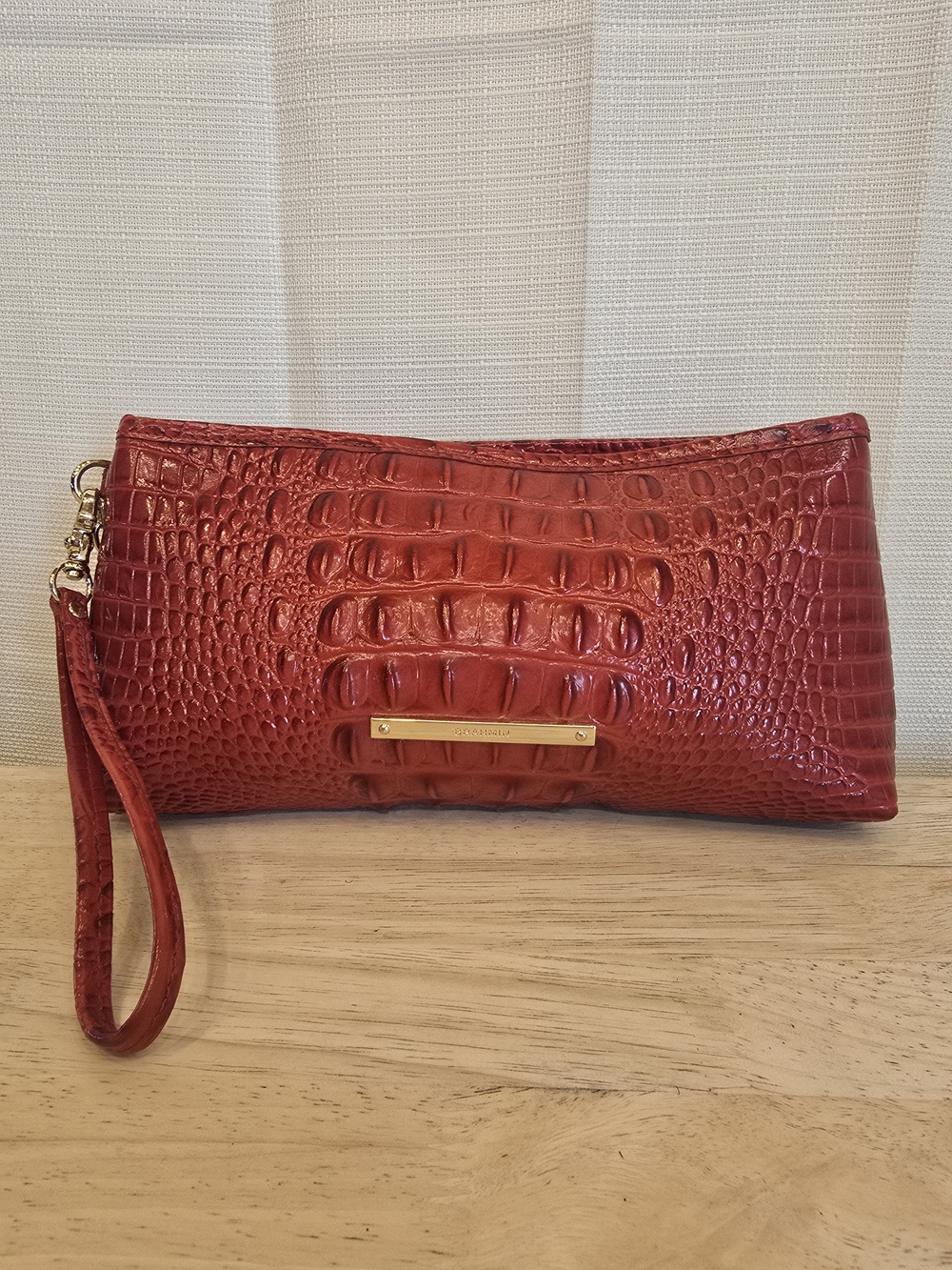 Red Brahmin Croc-Embossed Wristlet Clutch